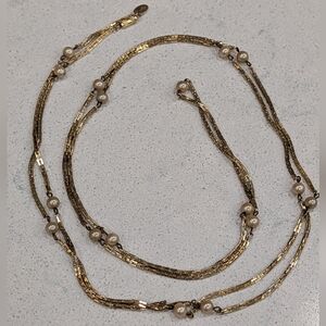 Les Bernard Gold Tone and Faux Pearl Necklace